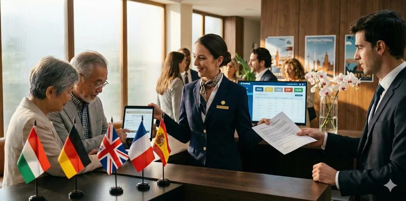 The booking page shown in several different languages