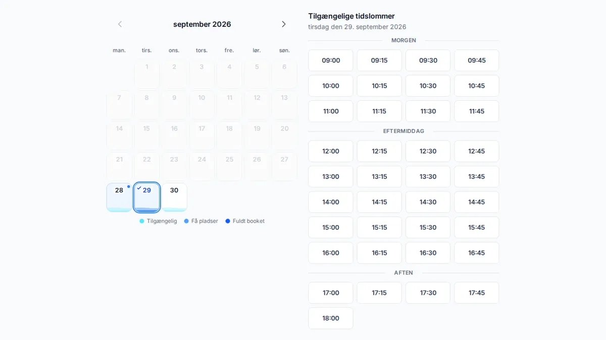 yAppointment kundevendt online bookinginterface med servicevalg