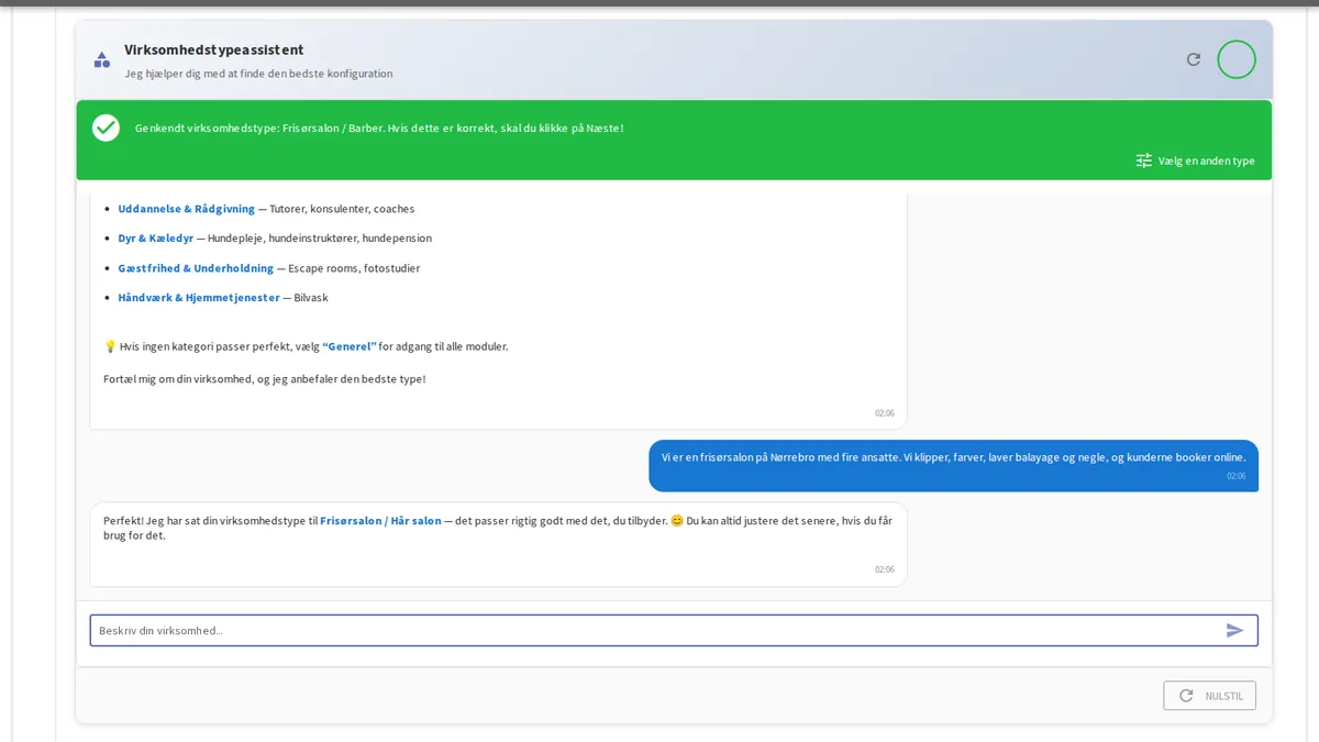 yAppointment Smart Setup Guide samtaleinterface til virksomhedskonfiguration
