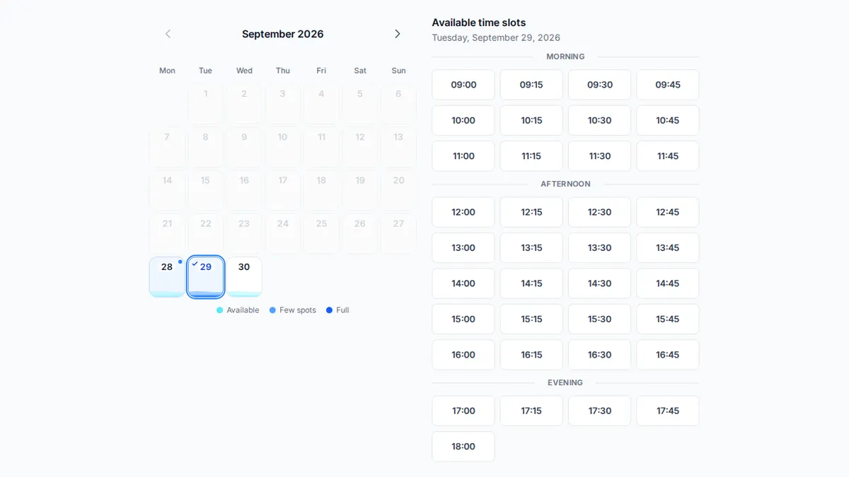 yAppointment client-facing online booking interface with service selection