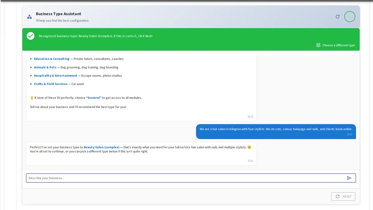 yAppointment Smart Setup Guide conversation interface building business configuration