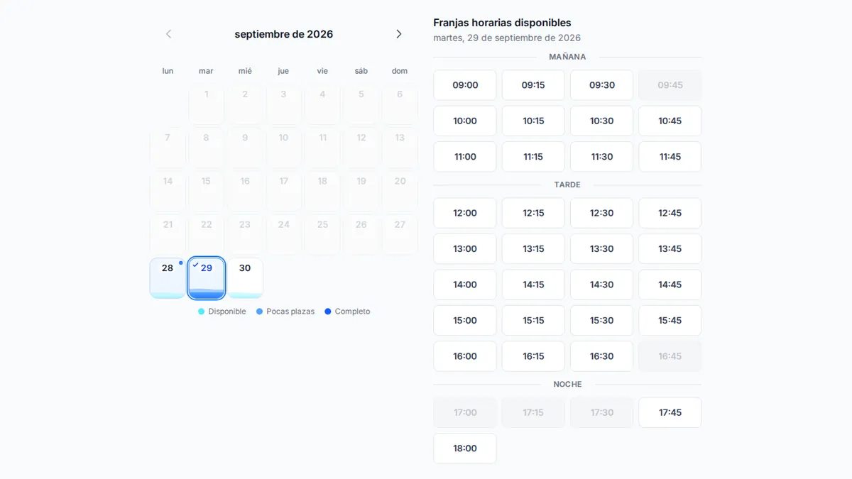 Interfaz de reservas en línea orientada al cliente de yAppointment con selección de servicios