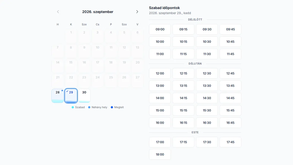 yAppointment ügyféloldali online foglalási felület szolgáltatás-választással