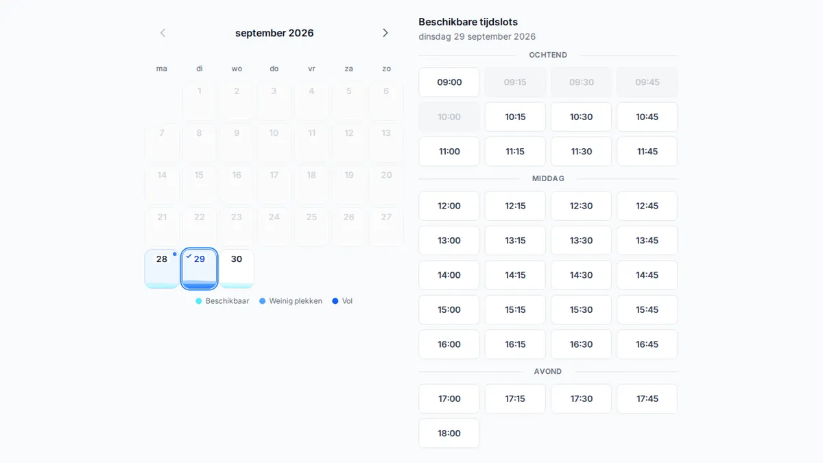 yAppointment klantgerichte online boekingsinterface met dienstenkeuze